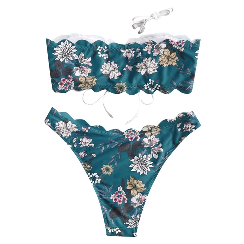 Bộ đồ bơi bikini nâng ngực in hoa phối dây buộc cho nữ | BigBuy360 - bigbuy360.vn