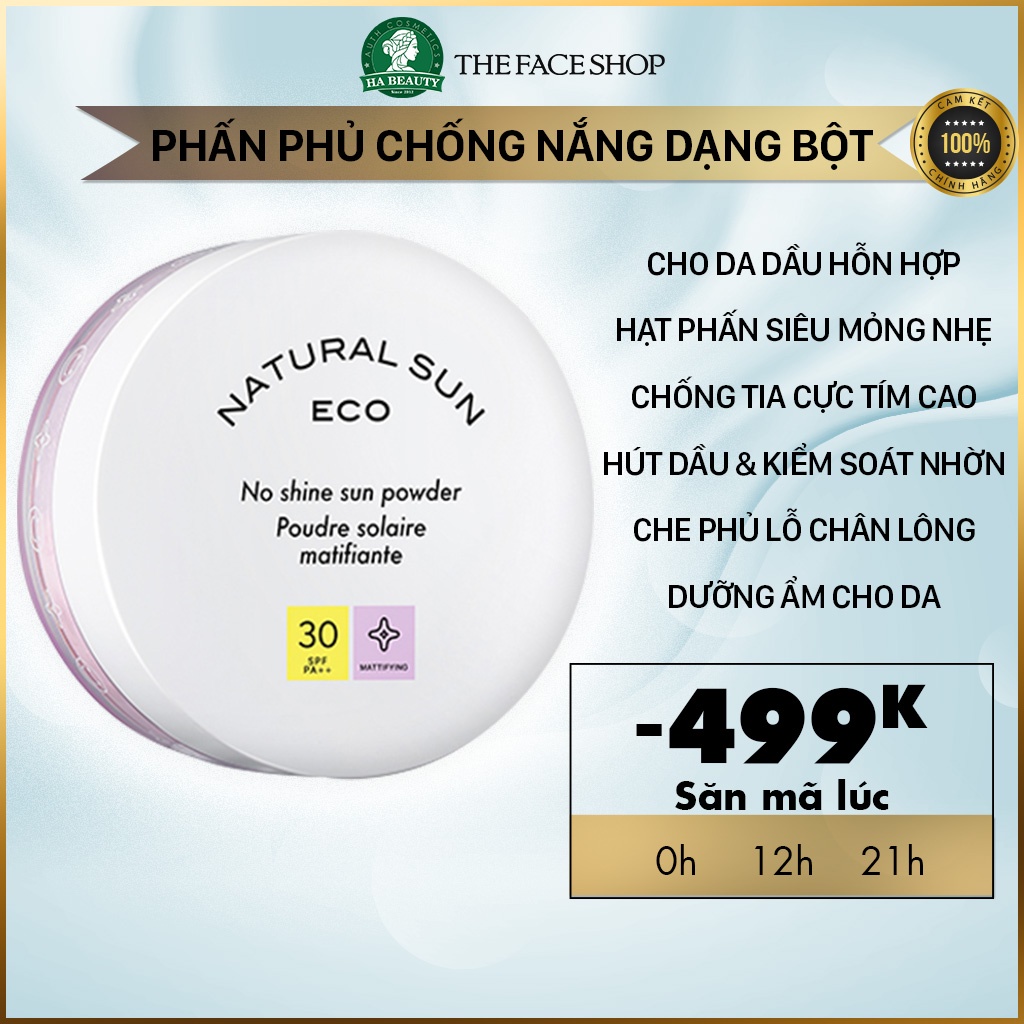 Phấn phủ chống nắng dạng bột cho da dầu hỗn hợp The Face Shop Natural Sun Eco No shine Sun Powder SPF30PA++ 13g