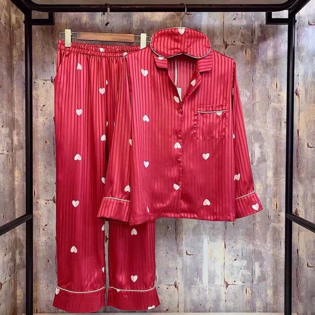 Đồ Bộ Pịama Tay Dài Quần Dài Lụa Gấm Hình Tim - Chữ | BigBuy360 - bigbuy360.vn