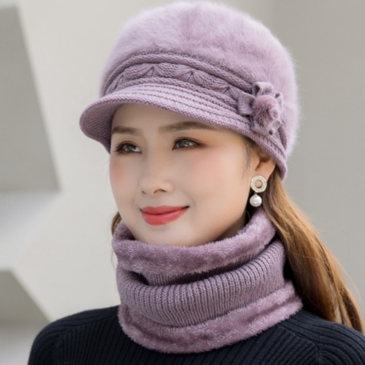 Bộ mũ len nữ kèm khăn và găng tay cao cấp cho người trung niên và người cao tuổi