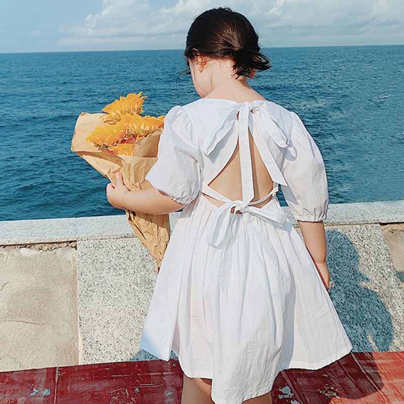 Đầm Công Chúa Tay Phồng Hở Lưng Ngọt Ngào Mùa Hè Hàn Quốc Cho Bé Gái