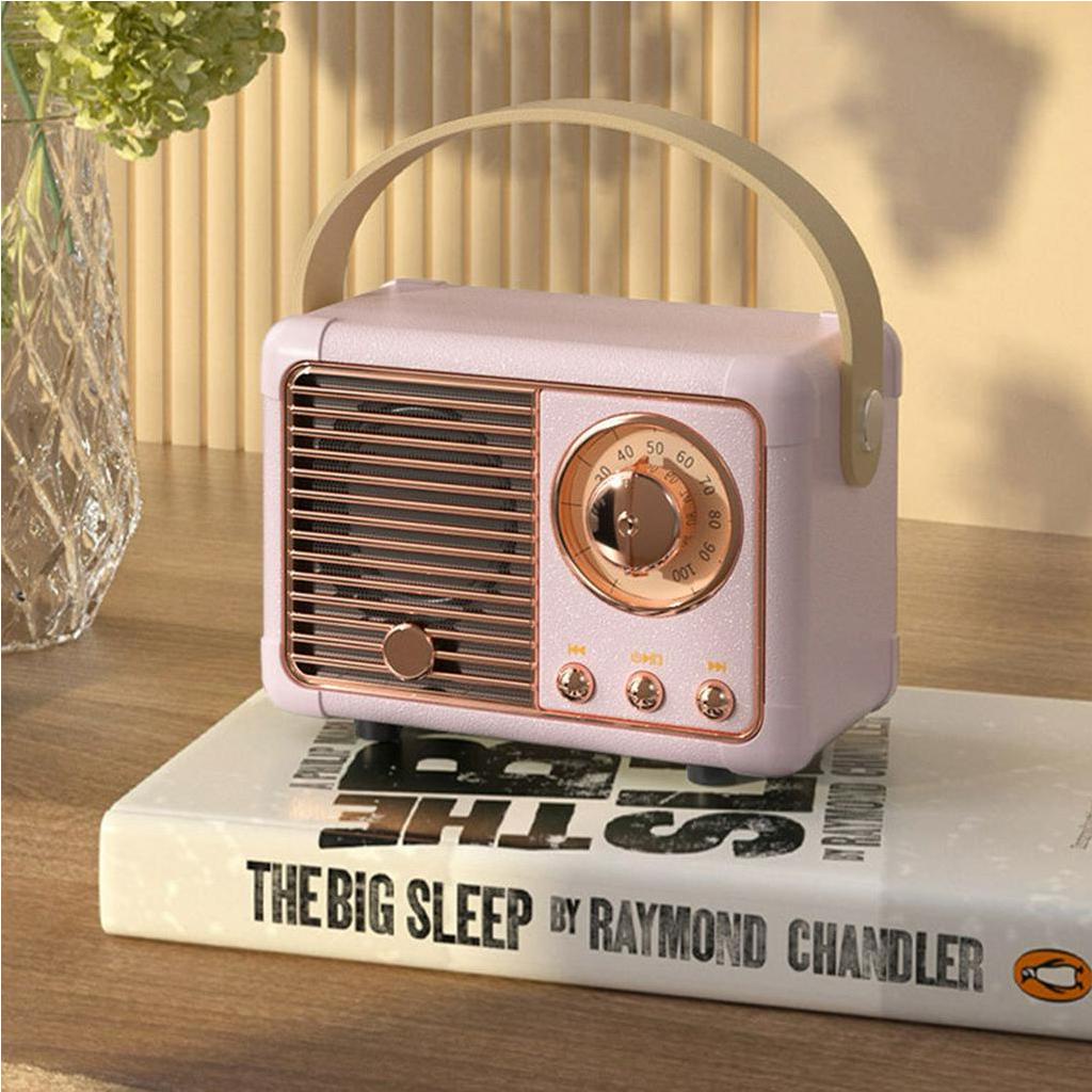 [Hàng HOT] Loa Bluetooth không dây mini di động - Loa nghe nhạc bluetooth cổ điển có quai cầm bằng da【Carbon070】