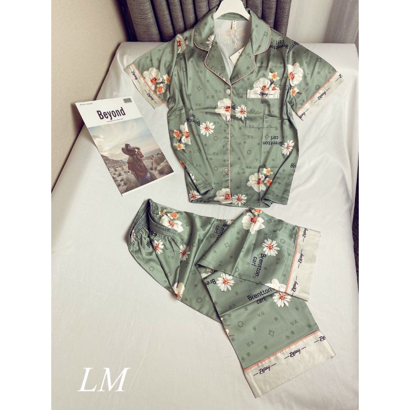 Pijama lụa nữ🎋FREESHIP🎋 Đồ mặc nhà lụa tay ngắn quần dài cao cấp họa tiết hoa văn phối bảng màu độc lạ tạo nên siêu phẩm