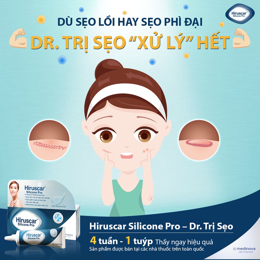 HIRUSCAR SILICONE PRO [Tuýp 4g] - Gel mờ Sẹo mổ, sẹo lồi, to, sẹo phì đại [Hiruscar silicon]