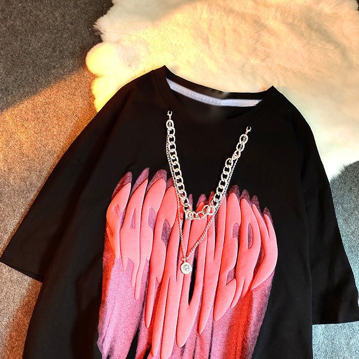 Áo Thun Cotton Dáng Rộng Tay Ngắn 2022 Thiết Kế Dây Xích Phong Cách Mới Dành Cho Nữ