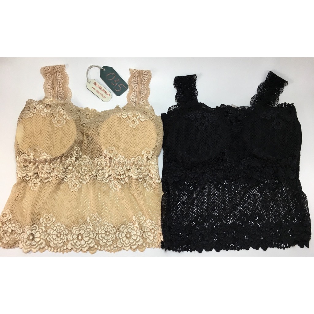 ÁO LÁ BRA REN DÁNG DÀI CÓ MÚT LÓT NGỰC MS035