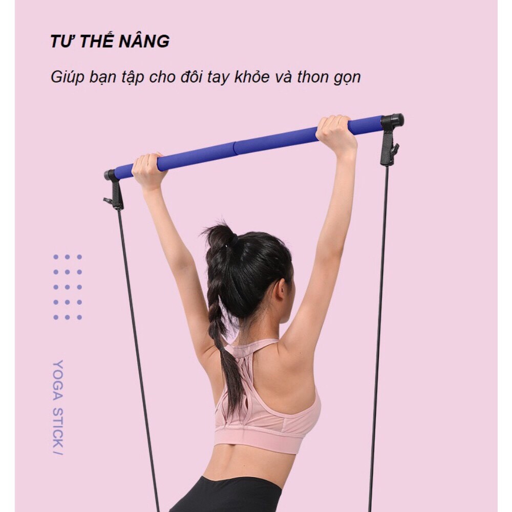 Thanh Gậy Tập Gym, Stick yoga Pilates Bar, Có Dây Kháng Lực Tập Tay Lưng Toàn Thân Đa Năng