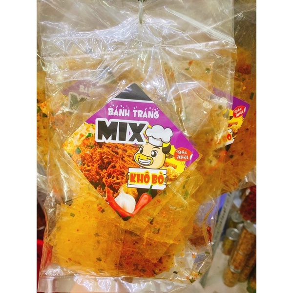 BÁNH TRÁNG TỎI MIX KHÔ BÒ 1 BỊCH NGON ĂN VẶT TÍ  ĐỒ ĂN VẶT SÀI GÒN VỪA NGON VỪA RẺ