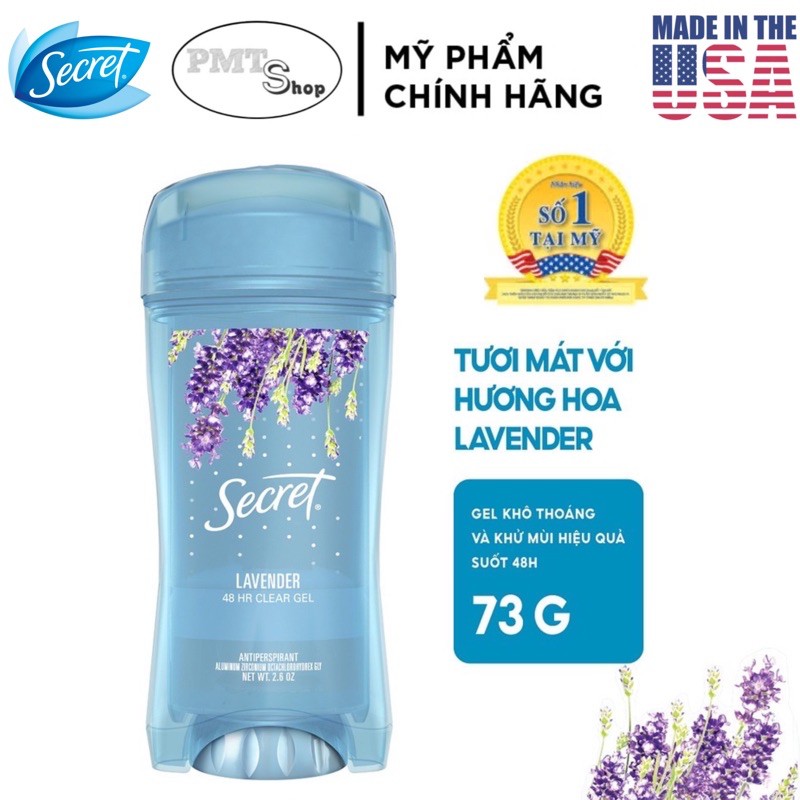 [USA] Lăn khử mùi nữ Secret Clear Gel Luxe Lavender 73g mẫu mới ngăn mồ hôi - Mỹ