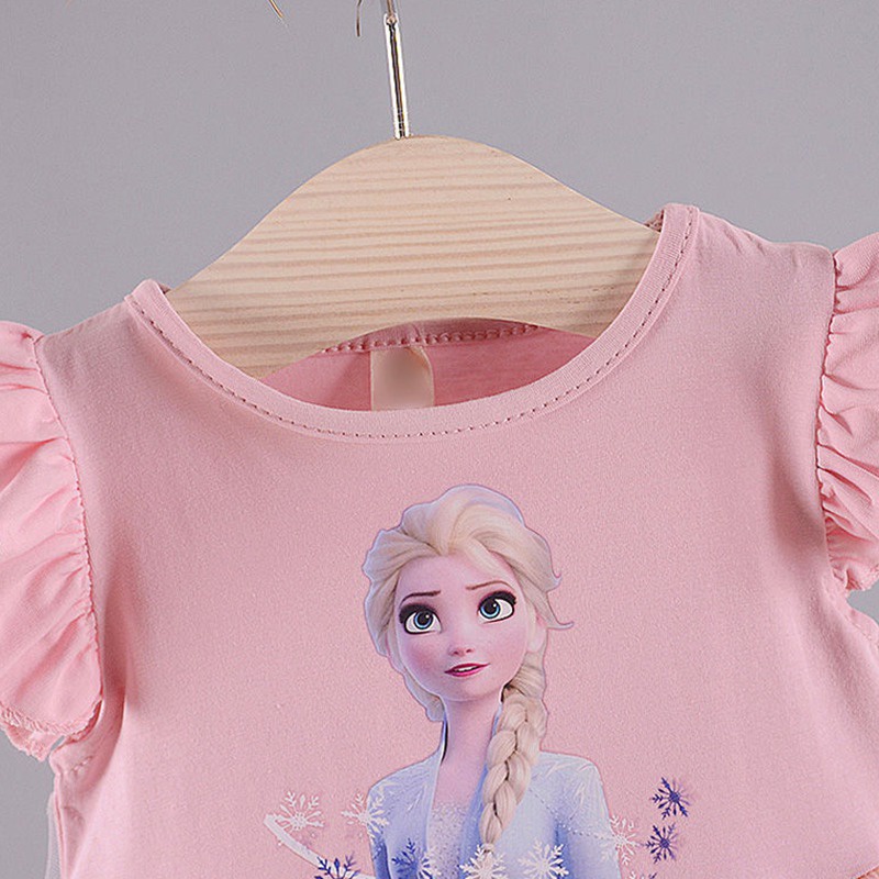 Đầm Công Chúa Se7en Phối Lưới In Họa Tiết Hoạt Hình Kiểu Hàn Quốc Thời Trang Mùa Hè Cho Bé Gái