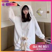 [ FREESHIP - GIÁ GÓC ] Áo hoodie tai thỏ phối gấu Ulzzang Hàn Quốc form rộng unisex nam nữ