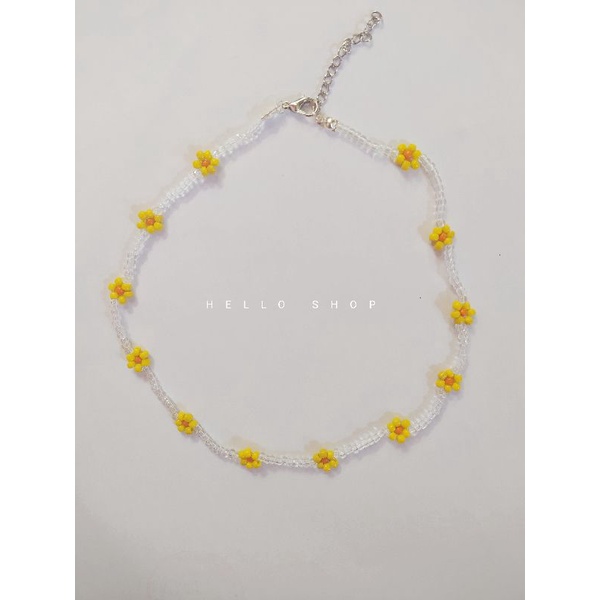 VÒNG TAY CHOKER LẮC CHÂN XINH XỈU HẠT CƯỜM KẾT HOA NÈ