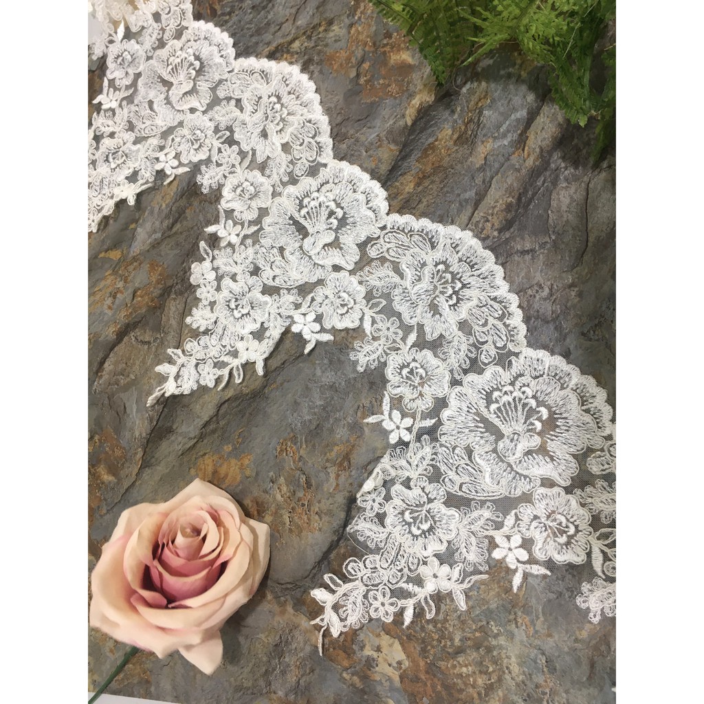 Ren chân cao cấp RC170742_RC16525 bản 20cm dùng may váy đầm thời trang, váy cưới, ren trang trí decor