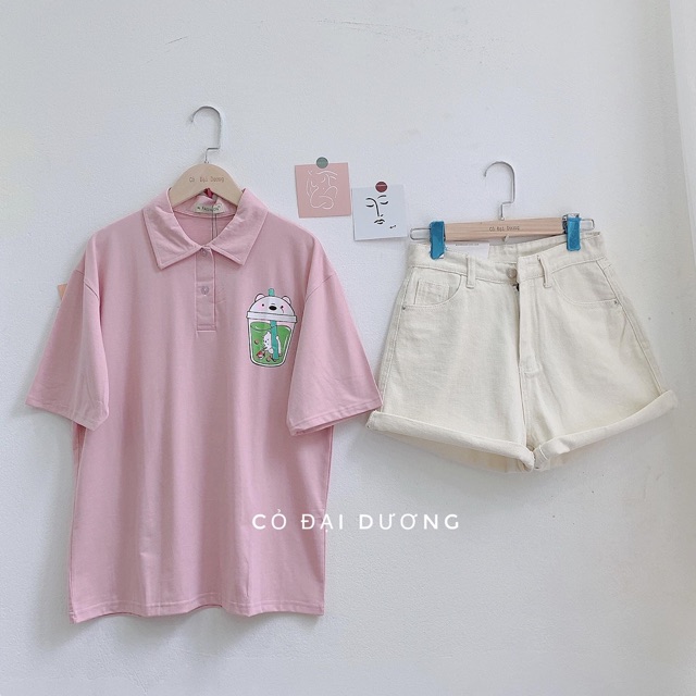 Áo polo logo cốc trà sữa xanh THN987