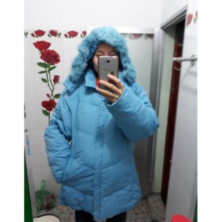 Áo phao xanh lông vũ