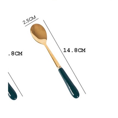 THÌA DĨA SANG CHẢNH CÁN SỨ XANH NGỌC BÍCH SIZE NHỎ