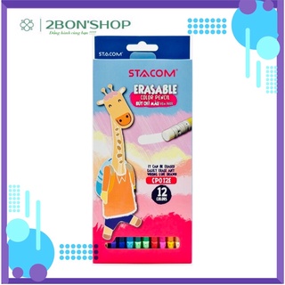 Bút chì màu xoá được cp012e - 12 màu stacom | 12 màu chì học sinh xoá được