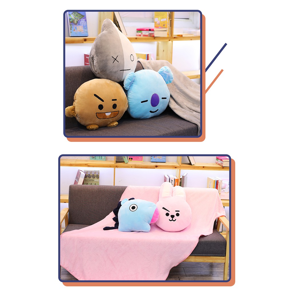 ❤ Bộ chăn gối giữ ấm tay điều hòa không khí in hình BT21 dễ thương