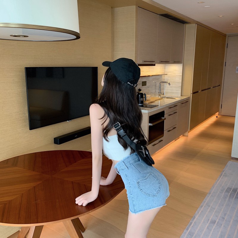 Thời Trang Quần Short Jeans Lưng Cao Ống Rộng Cá Tính Cho Nữ