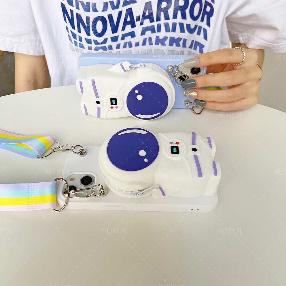 Ốp Điện Thoại Silicon Hình Phi Hành Gia 3D Kèm Dây Đeo Cho iPhone 14 11 12 13 Pro Max 8 7 6 Plus Xr Xs Max Xs X SE 2020 5