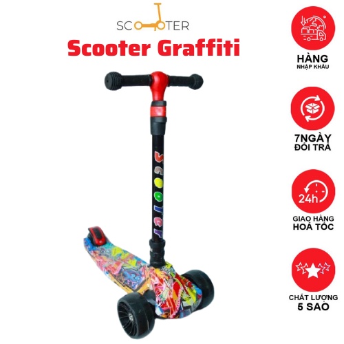 Xe Scooter GRAFFITI, Xe Trượt Trẻ Em Có Đèn Có Nhạc Hoạ Tiết Graffiti 2021