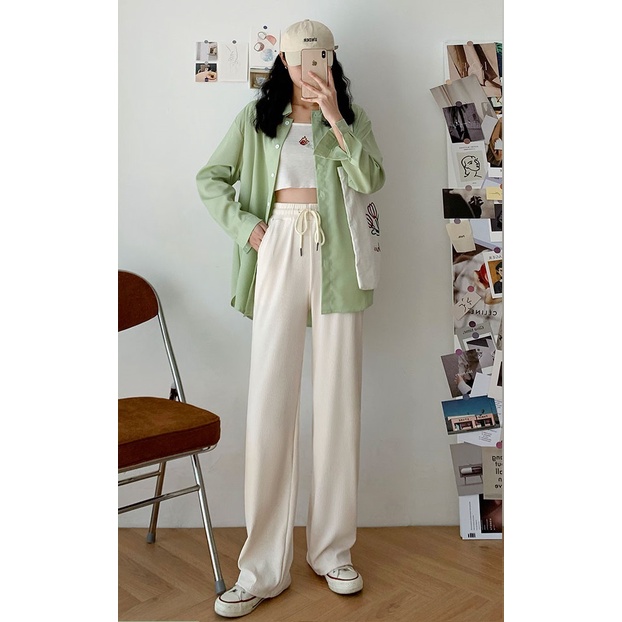 Quần dài ống rộng lưng cao phong cách Hàn Quốc hợp thời trang cho nữ