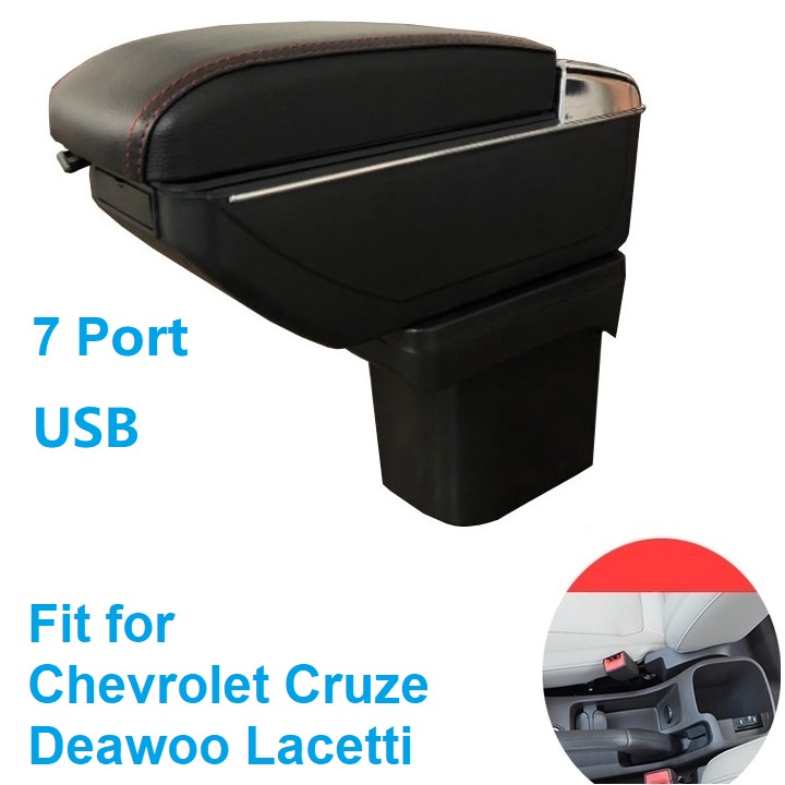 Hộp tỳ tay, đệm tỳ tay lắp cho xe ô tô Chevrolet Cruze và Deawoo Lacetti tích hợp 7 cổng USB, Armrest box