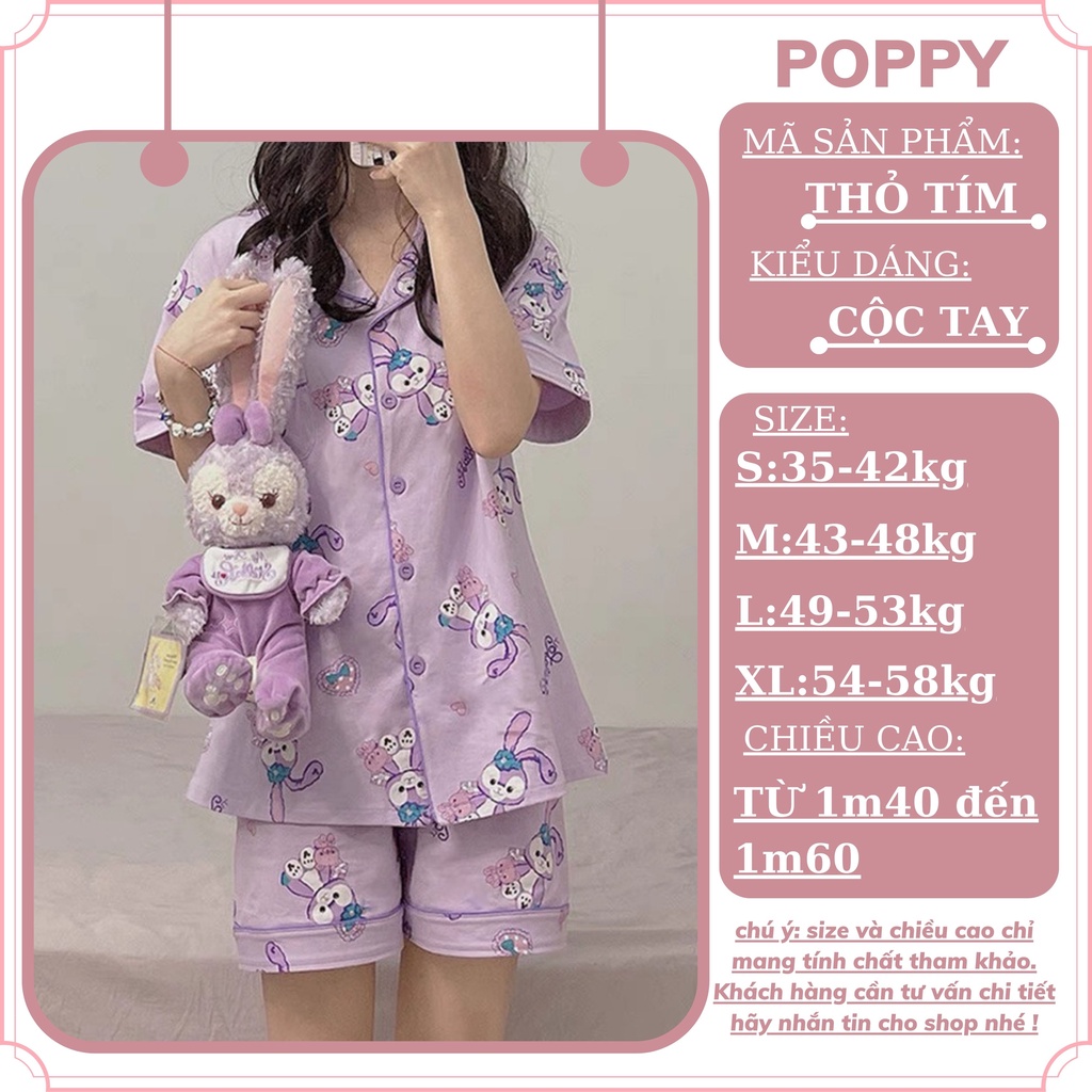 Đồ bộ Thỏ tím mặc nhà cộc tay mùa hè chất liệu kate thái họa tiết cute giá rẻ Poppy