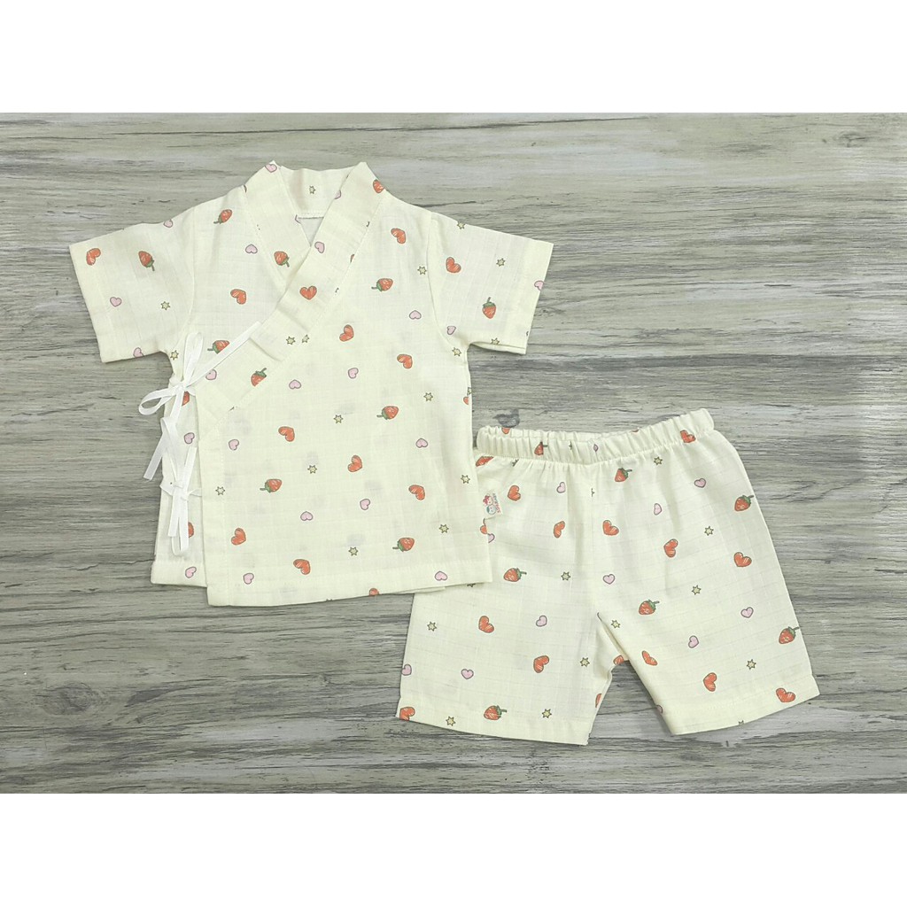 Bộ Yukata Đùi Cộc Vải Xô Cotton Organic Bé 5 - 10 ký  [SIHU BABY SHOP]