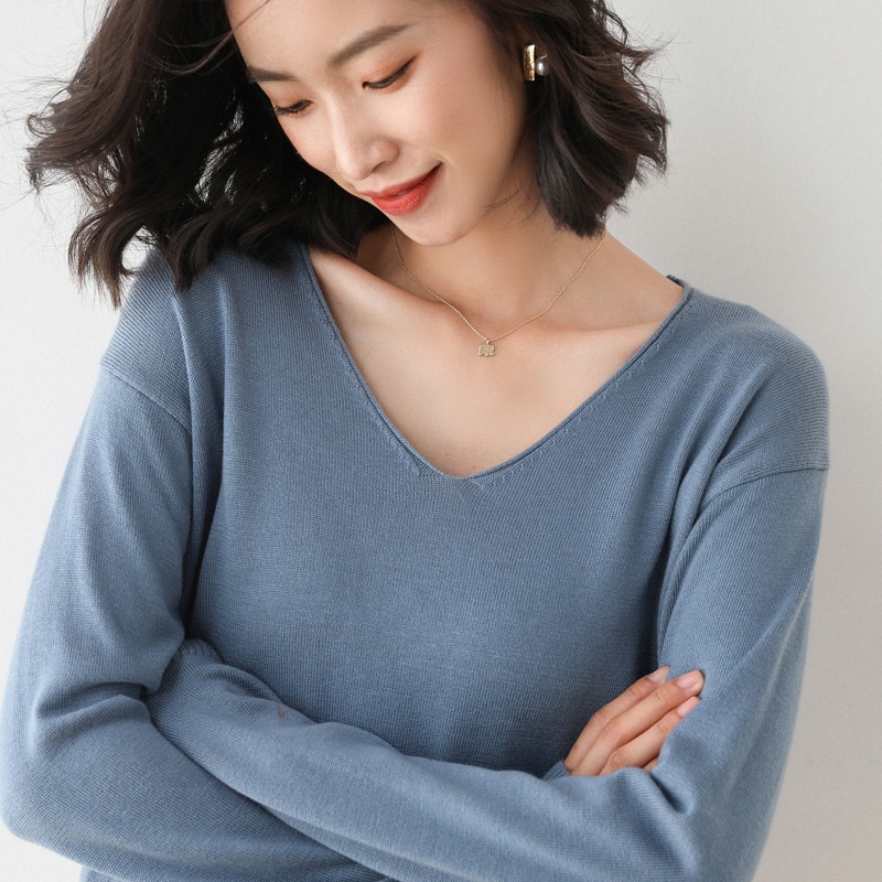 Áo len nữ dài tay cổ V Hàn Quốc dệt kim mỏng  hot trend thu đông 2021; A10 - MOZETO