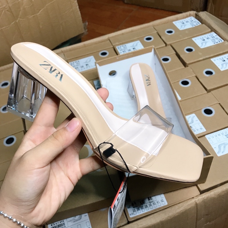 Guốc một quai mica trong suốt cao 6cm ZR xuất Full box MS-LX20