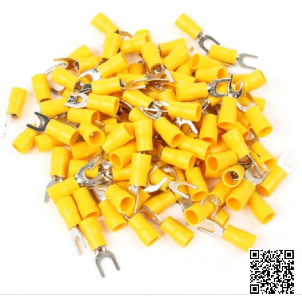 Đầu cose SV5.5-5 (túi 100 cái) chất liệu đồng vàng xi trắng chống oxi hóa, đầu cốt chẻ chữ Y bọc nhựa cách điện tốt