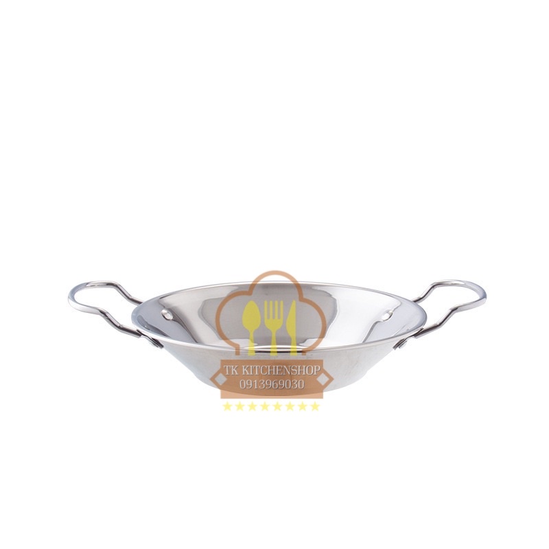 Chảo inox hai quai màu bạc ,màu vàng chuyên dụng bày đồ ăn phong cách Hàn Quốc, kiểu dáng thanh lịch, hàng cao cấp
