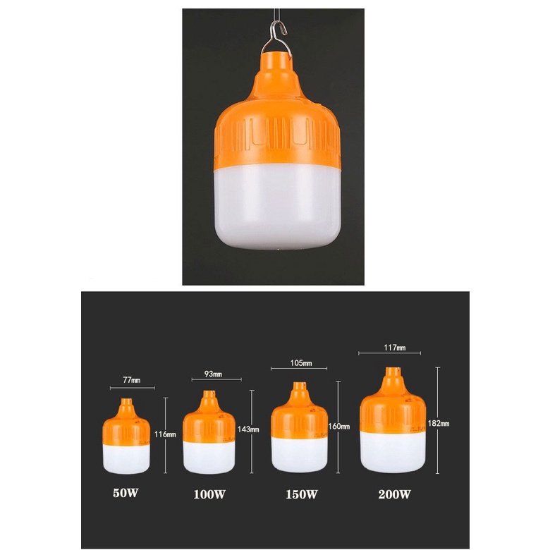 Bóng Đèn LED, Đèn Bulb Trụ Sạc Tích Điện 200W - [Hàng chất lượng cao - Siêu bền sáng - Tiết kiệm điện - CHỐNG NƯỚC]