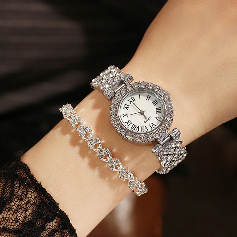 Đồng Hồ Quartz Nữ Mặt Đính Hột Xoàn Dây Thép Không Gỉ Chống Thấm Nước