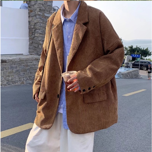 ♞AFF LIGA♞ Áo Khoác Blazer Dáng Rộng Màu Sắc Đơn Giản Phong Cách Hàn Quốc Cho Nam Giới