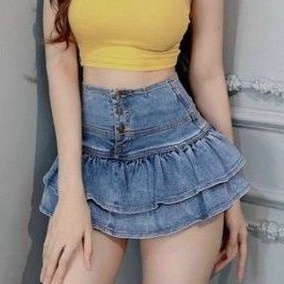 Váy jean xòe 2 tầng phối kiểu xinh xắn( HÌNH THẬT 100%) ❤
