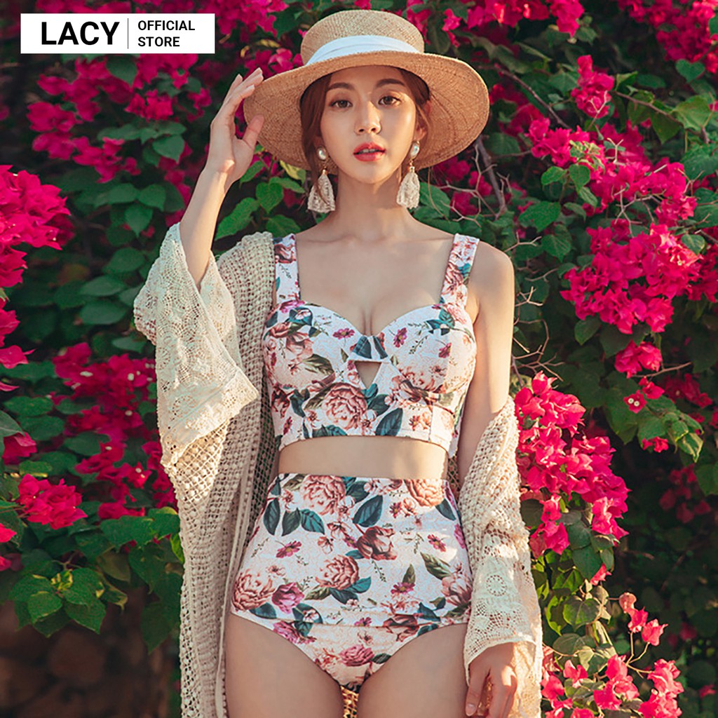 Bikibi đi biển đồi bơi nữ áo bra có gọng đệm ngực quần cạp cao khe bụng khuyết điểm chất liệu Lycra cao cấp B002 LACY | BigBuy360 - bigbuy360.vn