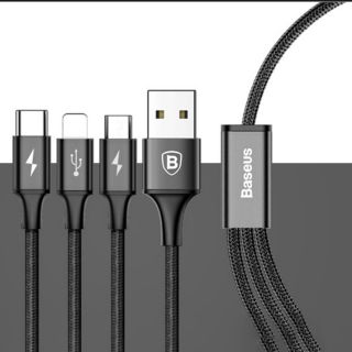 Cáp sạc 3 đầu ( Lightning, Micro USB, Type C) chính hãng Baseus