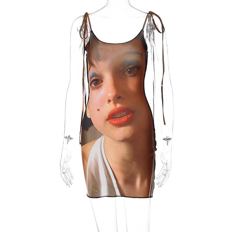 DUNEA Đầm Hai Dây Hở Lưng In Họa Tiết Thời Trang Cho Nữ