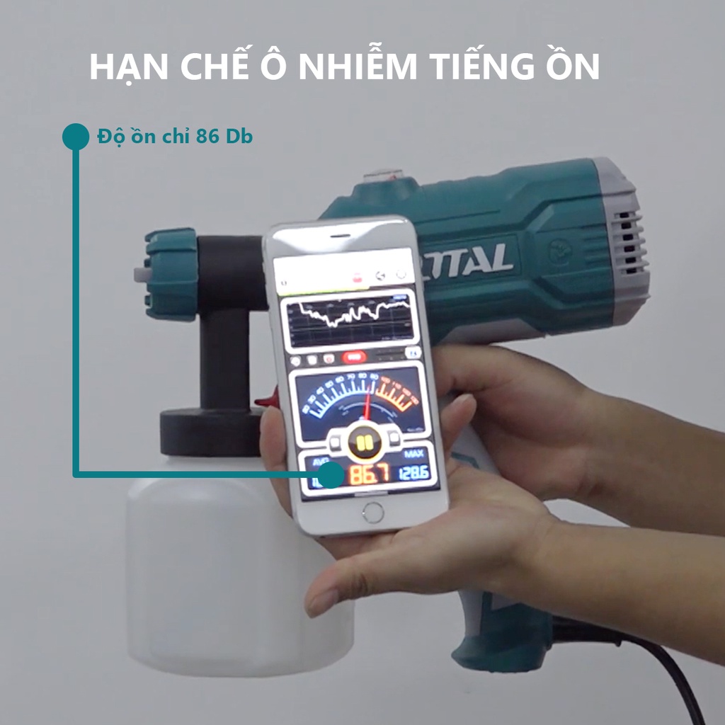 Máy phun sơn dùng điện TOTAL TT3506, điện thế 220-240V, công suất 450W, 380ml/phút, 800ml, dia 0.6/0.8mm, súng sơn điện