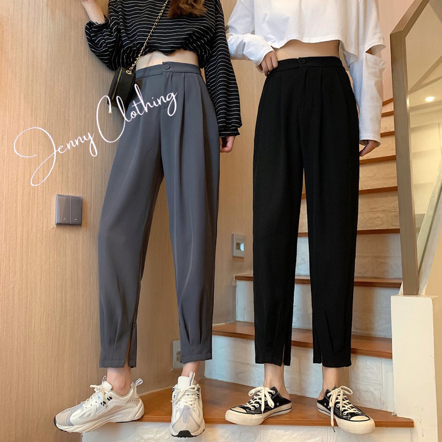 [Mã FAMARAL1 giảm 10K đơn 50K] Quần baggy bo gấu cạp cao - chất vải tuyết mưa - lưng chun khóa ống chân siêu HOT