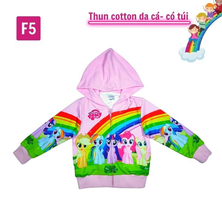 Áo khoác bé gái Pony cầu vồng từ 11-43kg - Thun cotton da cá in 3D cực chất - Tomchuakids