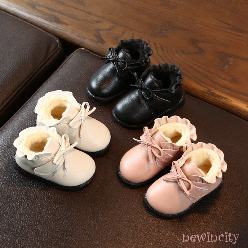 Giày Bốt Da Phối Nơ Xinh Xắn Cho Bé Gái