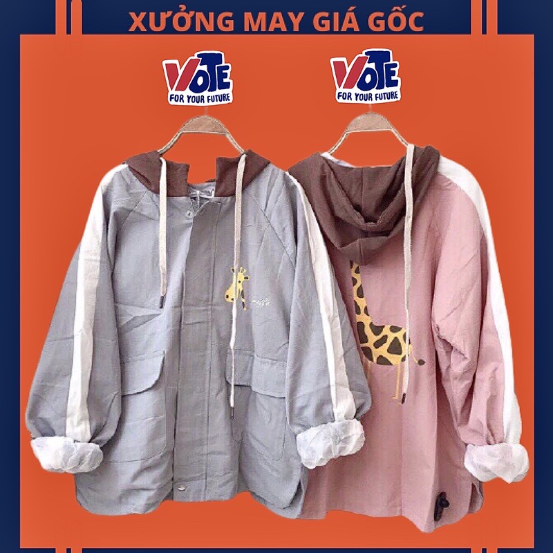 🎆𝐇𝐎𝐓𝐓𝐑𝐄𝐍𝐃🎆 033 Áo Khoác Kaki 2 Lớp in Hươu Cao Cổ Cực Hot (Kèm Video, Hình Chụp Thật)