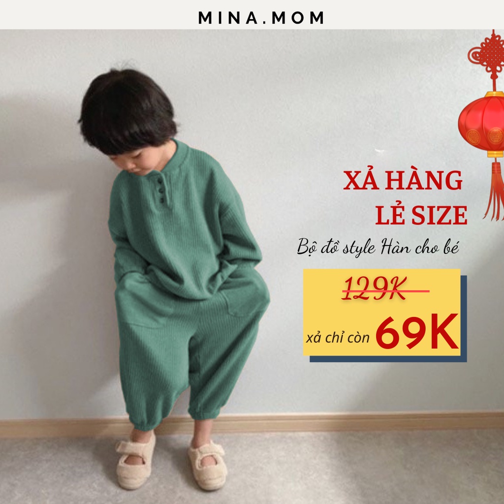 Bộ quần áo thu đông cho bé trai, bé gái mina.mom set đồ bộ dài tay cho bé cotton tổ ong mềm mịn cho bé 1- 6, 7 tuổi