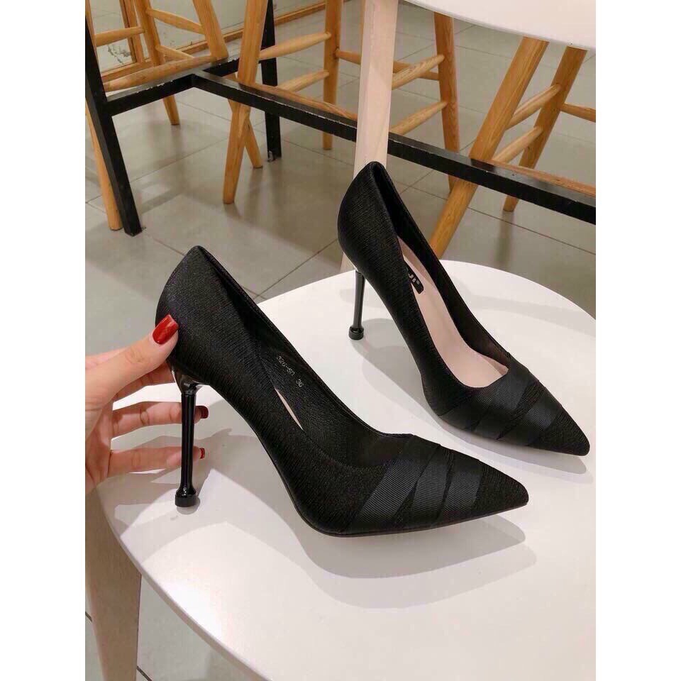 GIÀY CAO GÓT NỮ GÓT NHỌN MŨI PHỐI DÂY VẢI SATIN SANG CHẢNH H26