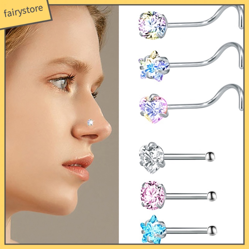 Set 3 Khuyên Mũi Bằng Thép Không Gỉ Đính Đá Thời Trang