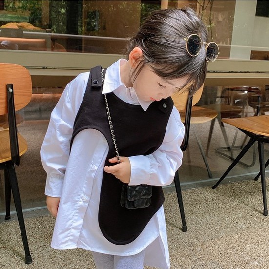 Set Áo Sơ Mi Trắng + Áo Vest Không Tay Thời Trang Cho Bé Gái