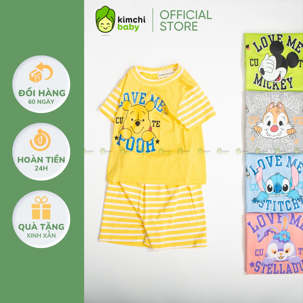 Bộ Cộc Tay Cho Bé Trai, Bé Gái MinkyMom Vải Thun Lạnh In Chữ LOVE ME Cổ Viền, Bộ Quần Áo Trẻ Em Mặc Nhà MKM2222